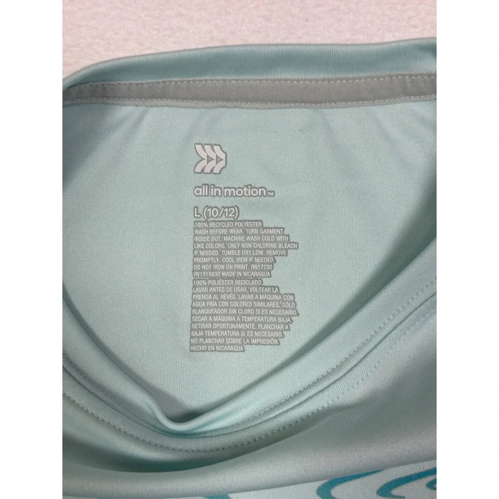 All In Motion Girls Large 10/12 Light Blue Reflect Graphic Activewear T-Shirt